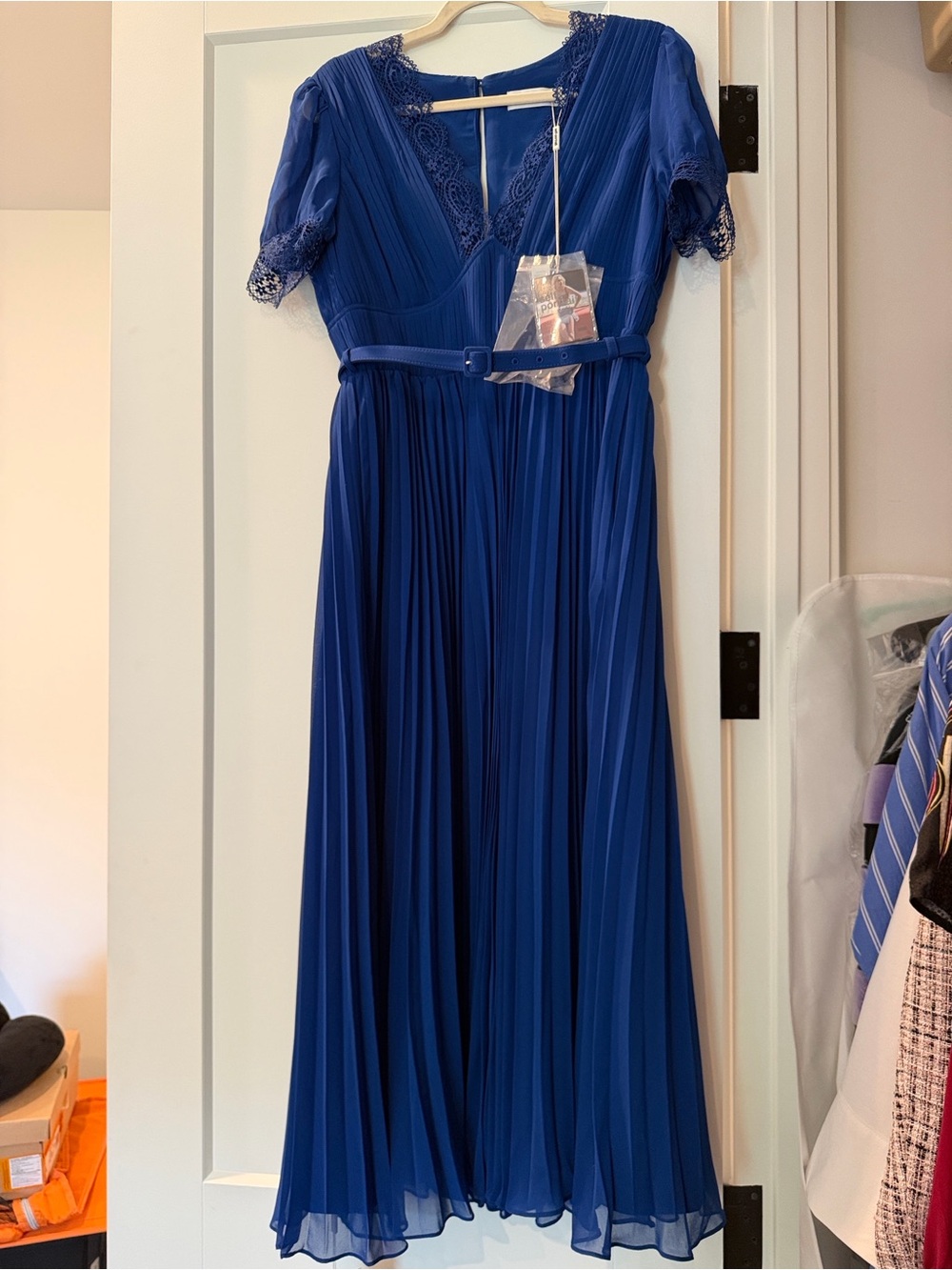 Brand New Self-Portrait Navy Chiffon Midi Dress